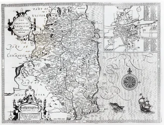 The County of Leinster with the City of Dublin Described, engraved by Jodocus Hondius, from 